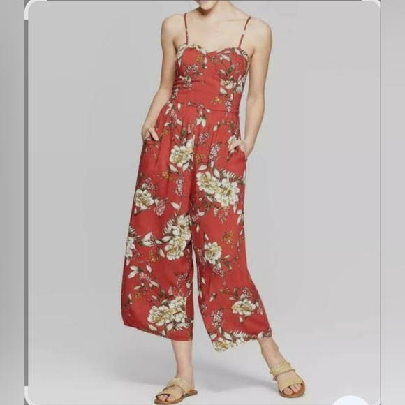 NWT Floral Red Jumpsuit - Picture 1 of 7